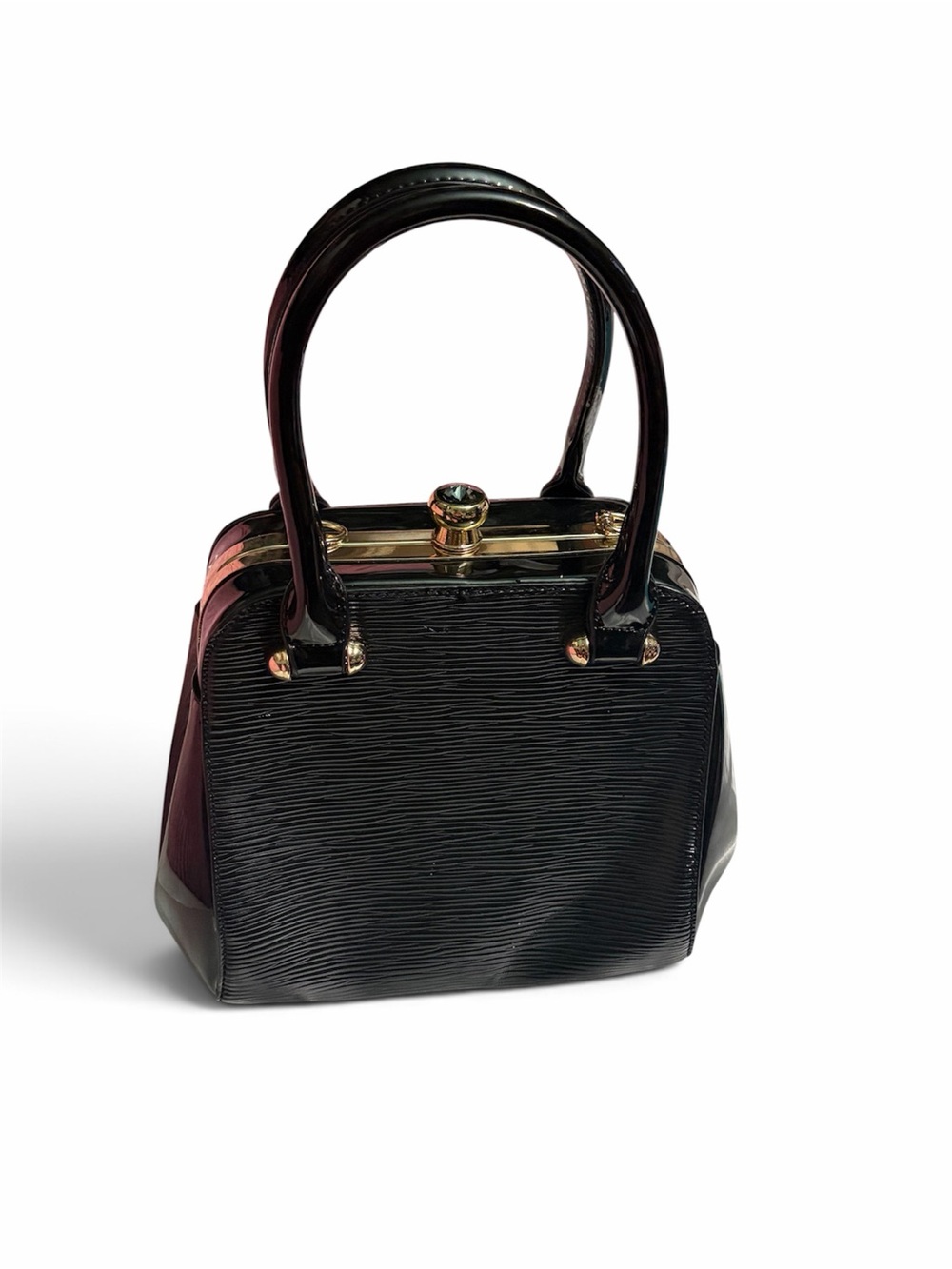Isabelle Black Wave-Textured Top Handle Frame Handbag
